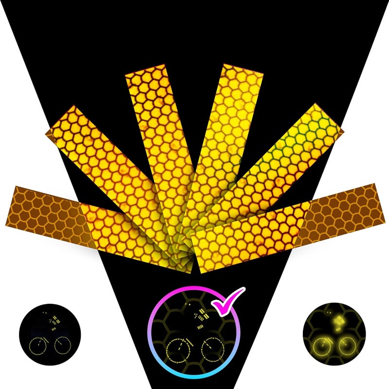 Loom Reflective Stickers for Helmet | 6pcs Prism Yellow | Similar to 3M Reflective Tape | Bike Reflectors for Night Riding, Mailbox reflectors | Waterproof hi vis Decals for Car, Trailer - Image 1
